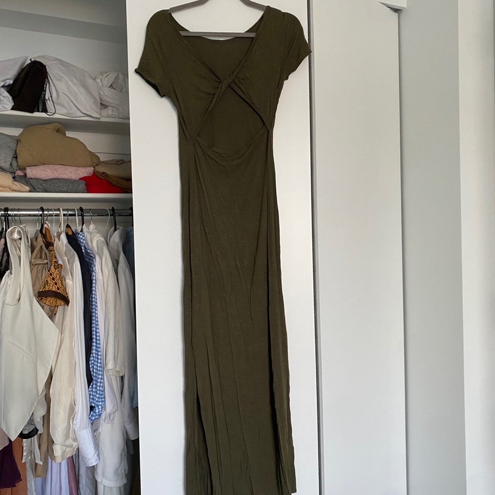 Olive green Maxi Dress backless